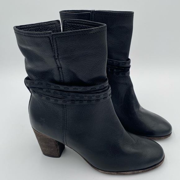 Frye Shoes - FRYE BLACK NAOMI PICKSTITCH MID CALF BOOTIES
